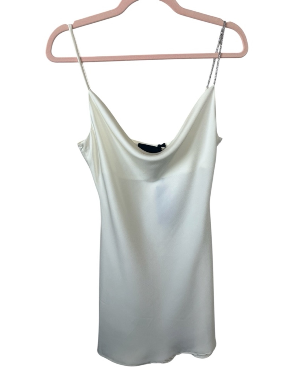 RtA Ivory Satin Mini Slip Dress Rhinestone Strap Cowl Neck Medium NWT - Picture 2 of 10